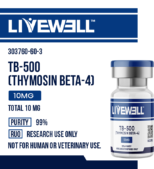 TB-500 Thymosin Beta-4 fragment — 10mg lyophilized research peptide vial — LiveWell Peptides