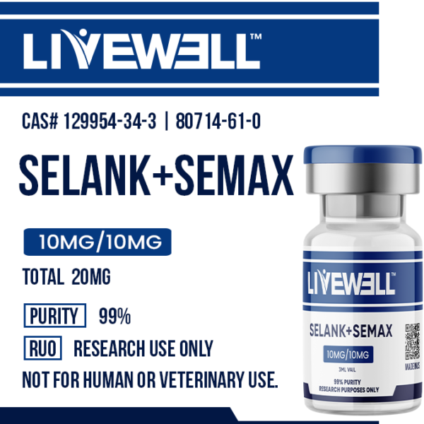 Selank + Semax Combo 10mg/10mg research peptide vial, 99% purity, research use only — LiveWell Peptides