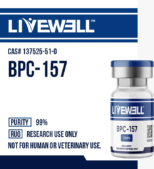 BPC-157 10mg research peptide vial, 99% purity, LiveWell Peptides